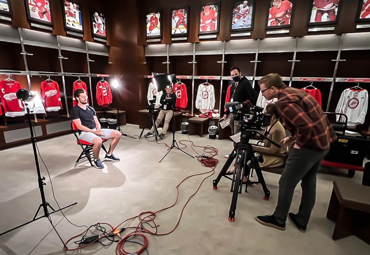 Rinkside camera work at a Red Wings game
